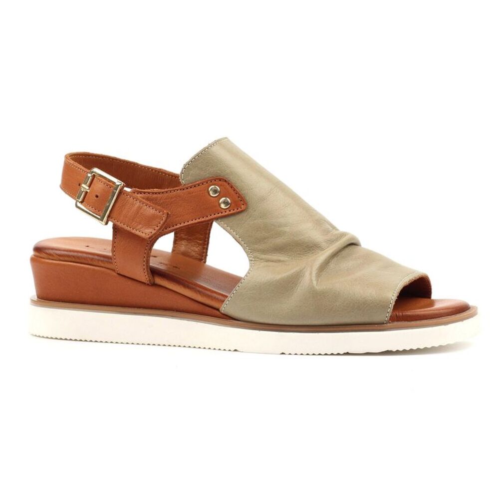 Lunar Womens/Ladies Steffi Leather Wedge Sandals / Khaki Green